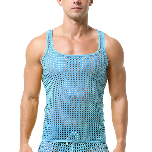 QiaTi Männer sehen durch Tank Tops Mesh Unterhemden Fischnetz Rundhalsausschnitt Shirts ärmellos von QiaTi