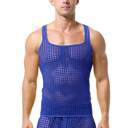 QiaTi Männer sehen durch Tank Tops Mesh Unterhemden Fischnetz Rundhalsausschnitt Shirts ärmellos von QiaTi