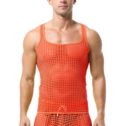 QiaTi Männer sehen durch Tank Tops Mesh Unterhemden Fischnetz Rundhalsausschnitt Shirts ärmellos von QiaTi