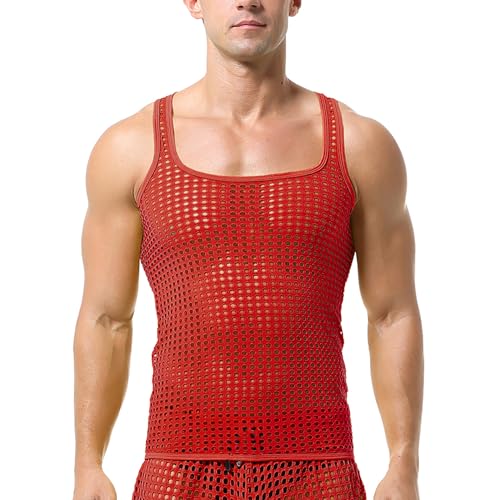 QiaTi Männer sehen durch Tank Tops Mesh Unterhemden Fischnetz Rundhalsausschnitt Shirts ärmellos von QiaTi