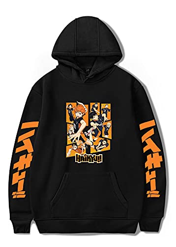 Qian Qian Haikyuu Hoodie Volleyball Club Cosplay Kostüm Hinata Shoyo Sweatshirt Kapuzenpullover Pullover Jersey Jacke (L, Schwarz 2) von Qian Qian