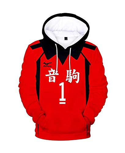 Qian Qian Unisex Haikyuu Hoodie Sweatshirt Hinata Shoyo Kostüm Kageyama Cosplay Kapuzenpullover Pullover Jacke (XL, Stil Rot 1) von Qian Qian