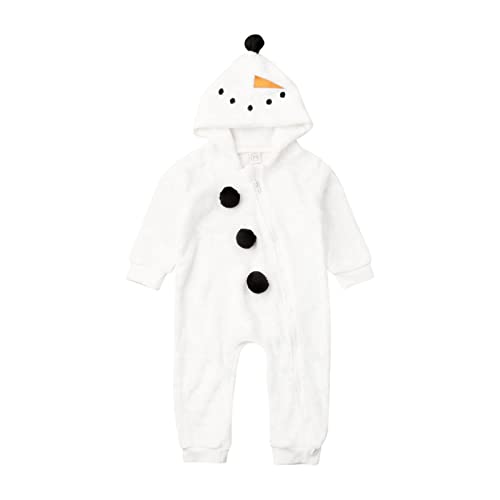 Qianderer Baby Jungen Mädchen Weihnachten Strampler Samt Hoodie Schneemann Hoodie Overall Kleinkind Overall Xmas Kleidung, Ba White, 12-18 Months von Qianderer