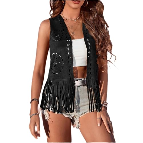 Qianderer Damen Fransen Weste 60er 70er Hippie Weste Ärmellos Cowgirl Western Faux Wildleder Quaste Lederjacke Boho Weste Vintage Hippie Outwear, Ba Black, L Qianderer Damen Fransen Weste 60er 70er Hippie Weste Ärmellos Cowgirl Western Faux Wildleder Quaste Lederjacke Boho Weste Vintage Hippie Outwear, Ba Black, L von Qianderer