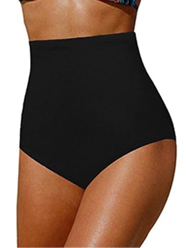 Qianderer Damen Plus Size Hohe Taille Bikinihose Bauchweg Tankini Hose Badeanzug Bikini Bademode Badeshorts Slip, Ba Black, S von Qianderer