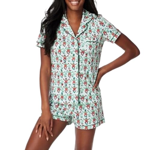 Qianderer Damen-Pyjama-Set mit süßem Aufdruck, zweiteilig, Y2k, kurzärmelig, Nachtwäsche, Loungewear, 2-teiliges Pyjama-Set, Bd Monkey Green, M von Qianderer