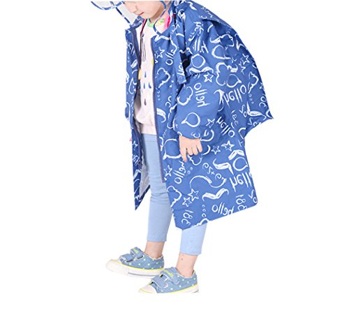 Kinder Regenmantel Mädchen Jungen Studenten Cartoon Niedlich Wasserdicht Kapuze Regen Mantel Jacke Leichte Poncho Teenager Regenkleidung mit Schultasche Abdeckung Gedruckt Regenjacken Dunkelblau XXXL von Qianliniuinc