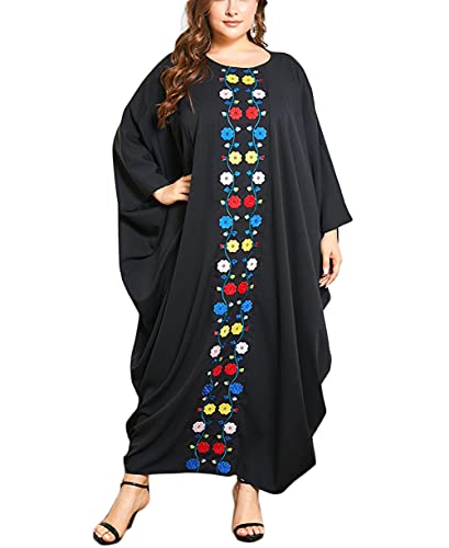 Qianliniuinc Damen Maxikleid Abaya – Damen Langarm Maxikleid Dubai Kleid Jalabiya Einheitsgröße, Black B, Einheitsgröße von Qianliniuinc