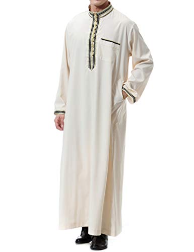 Qianliniuinc Maxikleid Langarm Muslimische Kleider Jalabiya-lamische Kaftan Kleid Männer Lang Abaya Dubai (Beige,XL) von Qianliniuinc