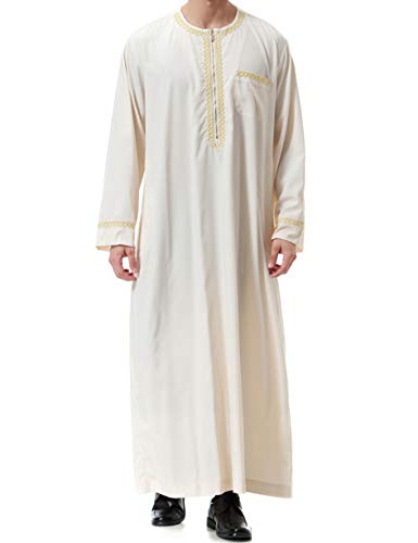 Qianliniuinc Muslimische Kleider Herren Islamische Maxikleid -Kaftan Abaya Männer Muslim Kleidung Langarm Lang Jalabiya (Beige,M) von Qianliniuinc