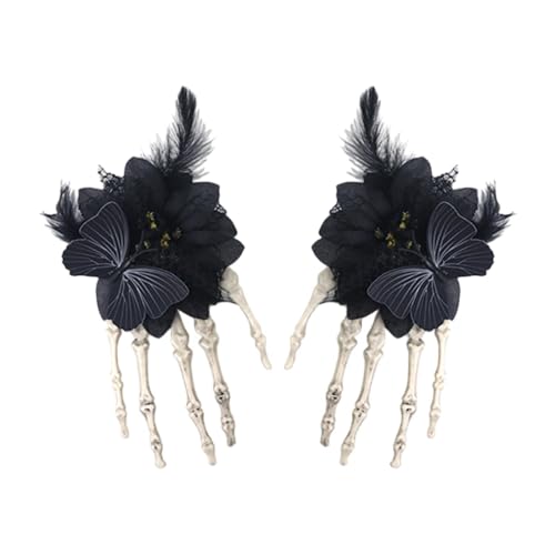 Qianly 2x Halloween Haarspangen Haarspangen Dekor Verkleiden Skelett Hand Haar Kiefer Haarnadel für Maskerade Frauen Party Gefälligkeiten, Schwarz von Qianly