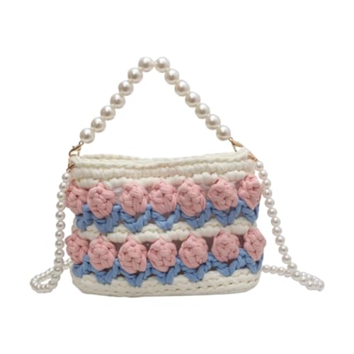 Qianly DIY Strick -Häkelbeutel Kit Blume Handgewebte Handtasche Frauen Umhängetasche Herstellung Material Set Machen, Beige Blau Pink von Qianly