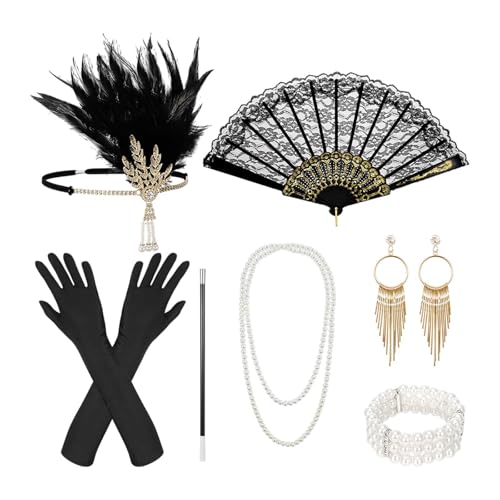 Qianly Damen-Accessoires-Set aus den 1920er-Jahren, Stirnband mit Handschuhen, für die Hochzeit, Style A von Qianly