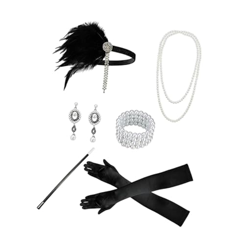 Qianly Damen-Accessoires-Set aus den 1920er-Jahren, Stirnband mit Handschuhen, für die Hochzeit, Style D von Qianly