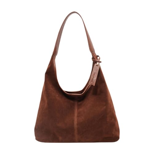 Qianly Damen Tragetasche Aus Wildleder mit Obergriff für Reisen Und Freizeit, Rotbraun von Qianly