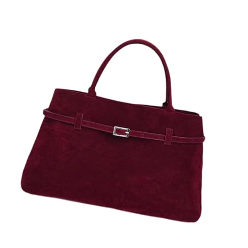 Qianly Damen Wildleder Einkaufstasche Große Kapazität Hobo Handtasche, Burgunfy von Qianly