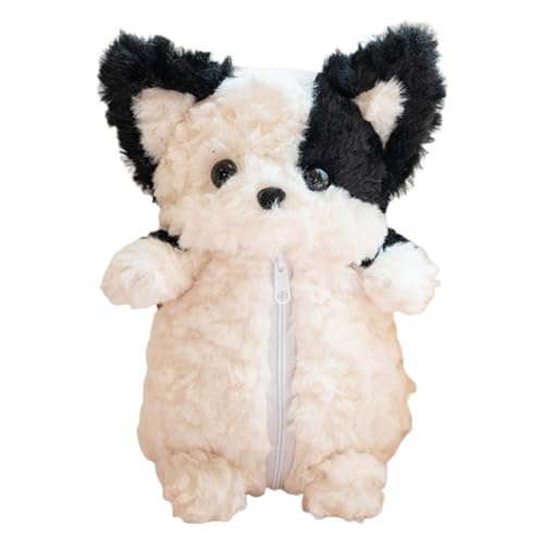 Qianly Federmäppchen Als Mäppchen Und Stiftetasche Etui Und Tasche in Gestalt Eines Süßen Corgi Hundes Aus Weichem Plüsch für Schreibwaren in Der Schule Ode, Schwarz von Qianly
