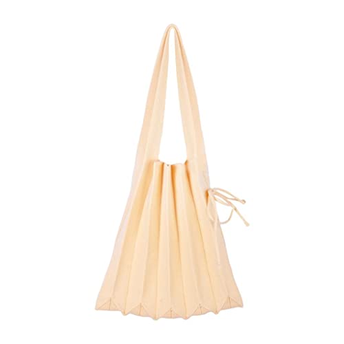 Qianly Gestrickte Plissee Tasche Damen Mode Kordelzug Handgemachte Schultertasche, Beige von Qianly