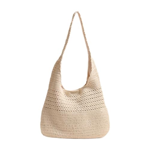 Qianly Gewebte Strandtasche für Frauen Umhängetasche Mode böhmische Trendige Tasche, Beige von Qianly
