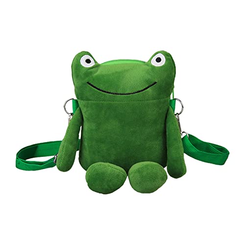 Qianly Grüne Frosch-Umhängetasche, Damen-Umhängetasche, Schultertasche mit Reißverschluss, kreative Neuheit, Frosch-Tasche, Plüschtasche zum Einkaufen im, Dunkelgrün von Qianly