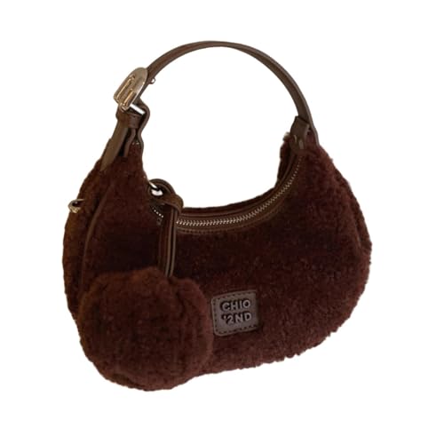 Qianly Plüsch-Einkaufstasche Mini-Damen kleine niedliche Mode Flauschige Fuzzy Handtasche, Braun von Qianly