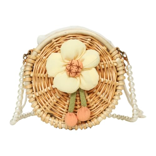Qianly Rattan -Tasche mit Perlengurt zum Dating, Strand, Urlaub, Sommer, Blume von Qianly