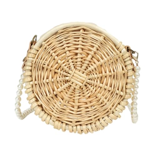 Qianly Rattan -Tasche mit Perlengurt zum Dating, Strand, Urlaub, Sommer, Solide von Qianly