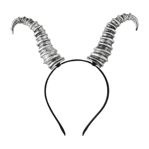 Qianly Teufelshörner Stirnband Schafhorn Haarband für Tanz Rollenspiele Halloween, Silberne Hörner von Qianly