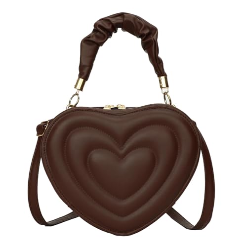 Qianly Umhängetasche in Herzform für Damen, Modische Geldbörse mit Verstellbarem Schultergurt, braun von Qianly