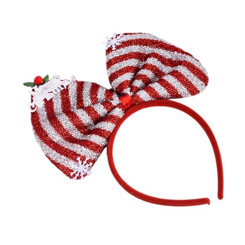 Qianly Urlaubs Haarreifen mit Schleife Und Schneeflocken für Frauen Und Mädchen, Rot-weißer Streifen von Qianly