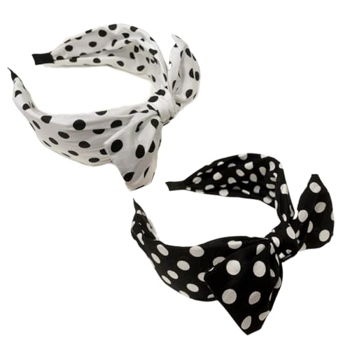 Qiantull 2 Stk. Haarreifen Breit Stirnband Damen Haarreif mit Schleife Haarband Kopfband Schleifen Stirnbänder Vintage Gepunktet Haarbänder Haarschmuck Kopfbedeckung für Mädchen Frauen Set 1# von Qiantull