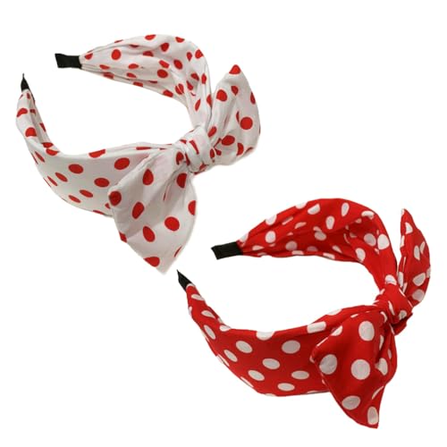 Qiantull 2 Stk. Haarreifen Breit Stirnband Damen Haarreif mit Schleife Haarband Kopfband Schleifen Stirnbänder Vintage Gepunktet Haarbänder Haarschmuck Kopfbedeckung für Mädchen Frauen Set 2# von Qiantull