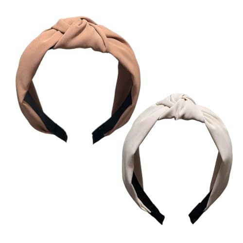 Qiantull 2 Stück Haarreifen Damen Stirnband Haarreif Breite Haarbänder Stirnbänder mit Knoten Haarband Haarschmuck Verknotet Haarreifen Haaraccessoires für Frauen und Mädchen Khaki + Beige von Qiantull