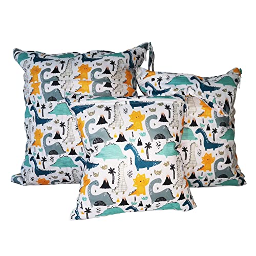 Qiantull 3er Set Stoffwindeln Nasstaschen mit Dinosaurier Tier-Muster Wasserdicht Windeltasche Wetbags Wickeltasche Naßtasche Nassbeutel Organiser Taschen Große Wet Dry Cloth Beutel (M+L+XL) von Qiantull