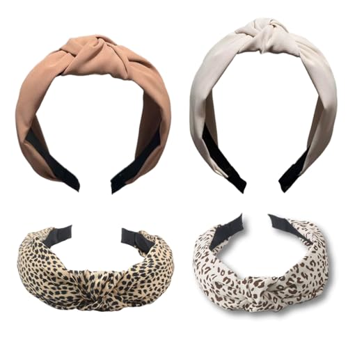 Qiantull 4 Stück Haarreifen Damen Stirnband Haarreif Breite Haarbänder Stirnbänder mit Knoten Haarband Haarschmuck Verknotet Haarreifen Haaraccessoires für Frauen und Mädchen 4 Stile von Qiantull