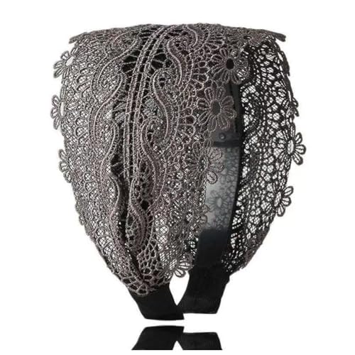 Qiantull Haarreif Breit Haarband Stirnband Vintage Spitze Blume Haarreifen Haarbänder Kopfschmuck Kopfband Haarschmuck Stirnbänder Haar-Zubehör für Frauen Mädchen 11cm Breit Grau von Qiantull