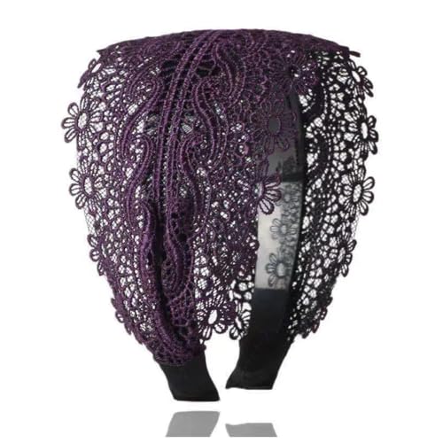 Qiantull Haarreif Breit Haarband Stirnband Vintage Spitze Blume Haarreifen Haarbänder Kopfschmuck Kopfband Haarschmuck Stirnbänder Haar-Zubehör für Frauen Mädchen 11cm Breit Lila von Qiantull