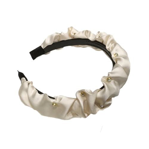 Qiantull Haarreifen Breite Stirnband Strassstein Haarreif Haarband Mode Kopfband Haarbänder Stirnbänder Breit Haarschmuck mit Falte Kopfschmuck für Mädchen und Frauen Beige von Qiantull