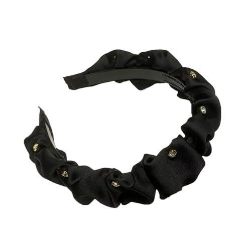 Qiantull Haarreifen Breite Stirnband Strassstein Haarreif Haarband Mode Kopfband Haarbänder Stirnbänder Breit Haarschmuck mit Falte Kopfschmuck für Mädchen und Frauen Schwarz von Qiantull