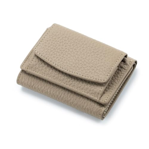 Qiantull Kleine Geldbörse Damen Geldbeutel Echtleder Mini Portemonnaie mit RFID Schutz Kreditkartenetui Münzfach Geldbörse Geldtasche für Frauen und Mädchen 7 x 10 x 3 cm Grau von Qiantull