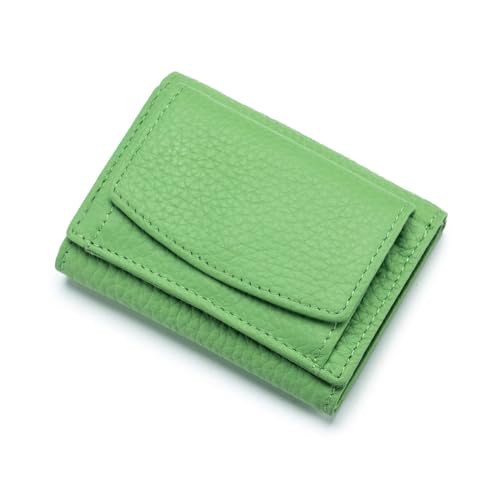 Qiantull Kleine Geldbörse Damen Geldbeutel Echtleder Mini Portemonnaie mit RFID Schutz Kreditkartenetui Münzfach Geldbörse Geldtasche für Frauen und Mädchen 7 x 10 x 3 cm Grün von Qiantull