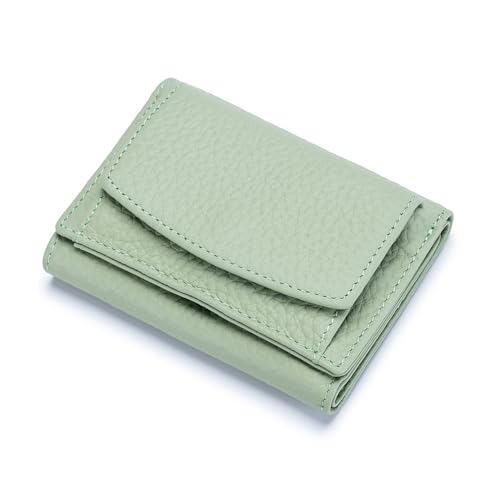 Qiantull Kleine Geldbörse Damen Geldbeutel Echtleder Mini Portemonnaie mit RFID Schutz Kreditkartenetui Münzfach Geldbörse Geldtasche für Frauen und Mädchen 7 x 10 x 3 cm Hellgrün von Qiantull