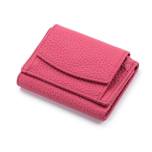 Qiantull Kleine Geldbörse Damen Geldbeutel Echtleder Mini Portemonnaie mit RFID Schutz Kreditkartenetui Münzfach Geldbörse Geldtasche für Frauen und Mädchen 7 x 10 x 3 cm Rosarot von Qiantull