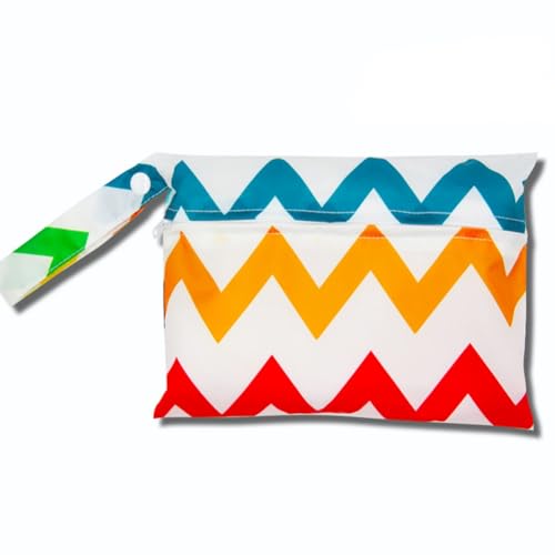 Qiantull Mini Windeltasche mit Bunte Tier-Muster wasserdichte Wetbag Wickeltasche 22 * 15cm Klein Nassbeutel Windel Tasche Wet Dry Cloth Organiser Beutel Babys Schwimmen Reisen StrandBunt gestreift von Qiantull
