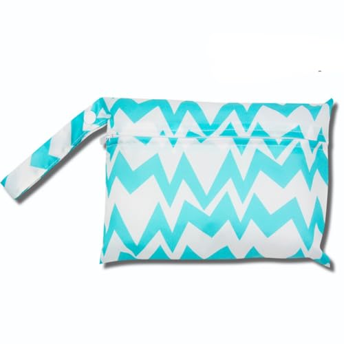 Qiantull Mini Windeltasche mit Bunte Tier-Muster wasserdichte Wetbag Wickeltasche 22 * 15cm Klein Nassbeutel Windel Tasche Wet Dry Cloth Organiser Beutel Babys Schwimmen Reisen StrandGrüne Streifen von Qiantull