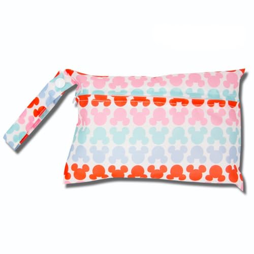 Qiantull Mini Windeltasche mit Bunte Tier-Muster wasserdichte Wetbag Wickeltasche 22 * 15cm Klein Nassbeutel Windel Tasche Wet Dry Cloth Organiser Beutel für Babys Schwimmen Reisen Strand CampingMaus von Qiantull