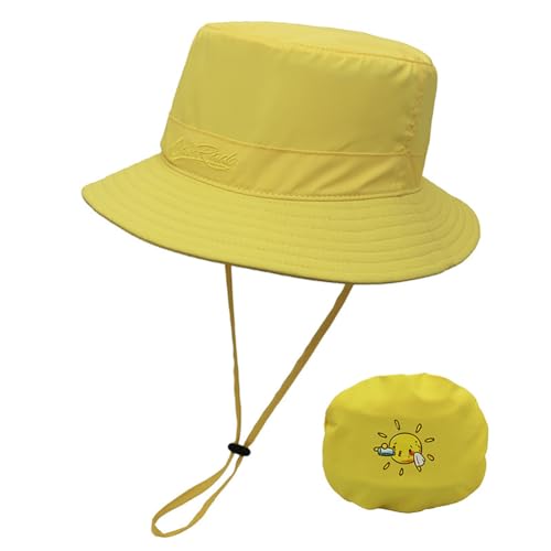 Qiantull Sonnenhut Kinder UPF 50+ UV-Schutz Atmungsaktiv Fischerhut Faltbar Baby Sun Hat Strandhut Outdoor Quick Drying Sommer Campinghut mit Aufbewahrungstasche für Junge Mädchen(50-54cm) Gelb von Qiantull