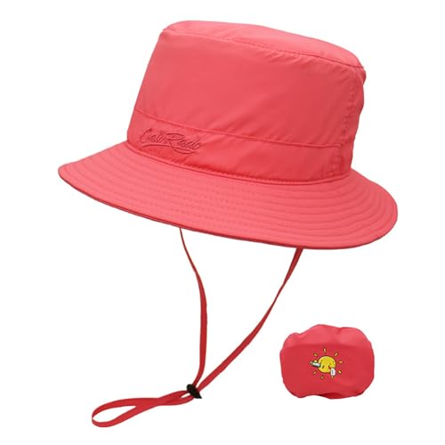 Qiantull Sonnenhut Kinder UPF 50+ UV-Schutz Atmungsaktiv Fischerhut Faltbar Baby Sun Hat Strandhut Outdoor Quick Drying Sommer Campinghut mit Aufbewahrungstasche für Junge Mädchen(50-54cm) Rot von Qiantull