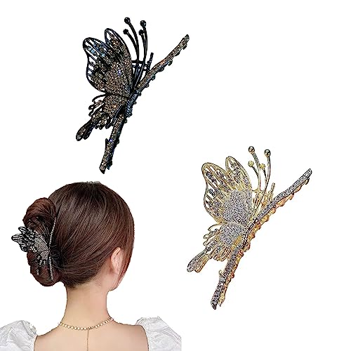 2Pcs Große Metall Schmetterling Haarklammern Glänzende Haarspangen Große rutschfeste Schmetterling Haarspangen Niedliche Metall Schmetterling Haaraccessoires für Frauen Mädchen von Qianxihu