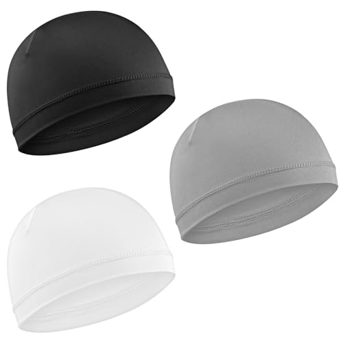 3 Stück Cooling Fahrradmütze Bonnet Sleep Cap Unter Helm Atmungsaktiver Eisseidenhut Sommer Sportmütze Multifunktionale Skull Cap (DE/NL/SE/PL, Alphanumerisch, Einheitsgröße, Schwarz; Hellgrau; Weiß) von Qianyu